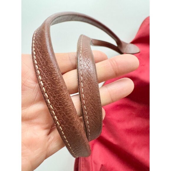 *Worn* LONGCHAMP Le Pliage Original M Red Nylon Canvas Leather Trim Tote Bag - Picture 8 of 16